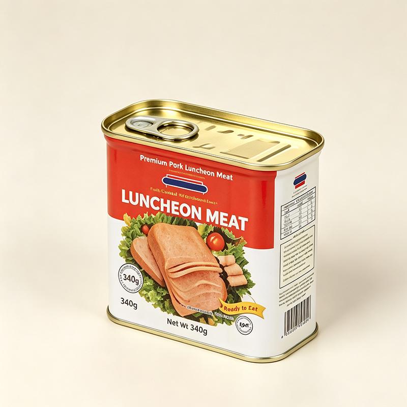 340# 340g Rectangular Tinplate Can with Easy Open End EOE Lid, Food-Grade Retort-Safe Metal Can for Corned Beef & Pork Luncheon Meat