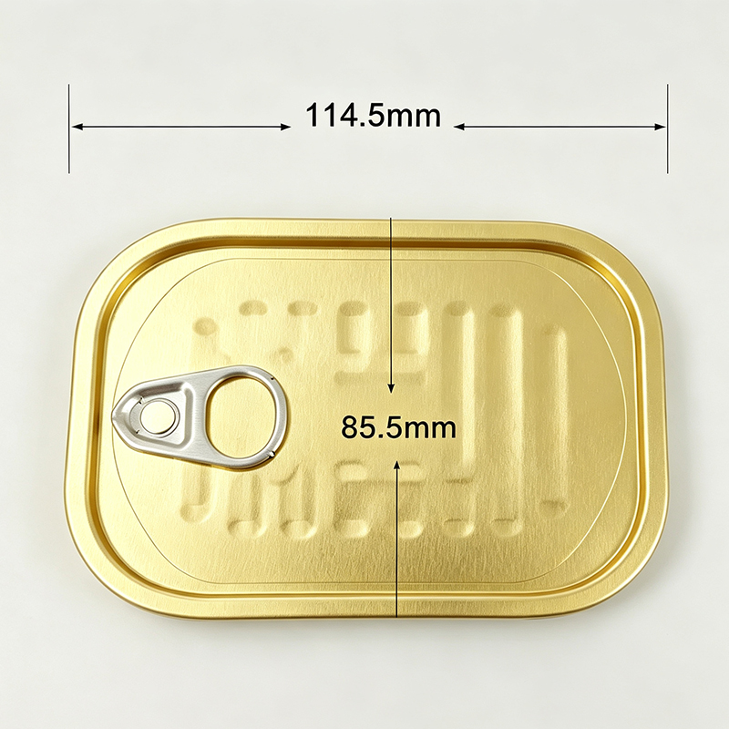 Full-aperture rectangular easy-open tinplate lid ( for 1/4 Club-style cans), suitable for canned seafood such as sardines.