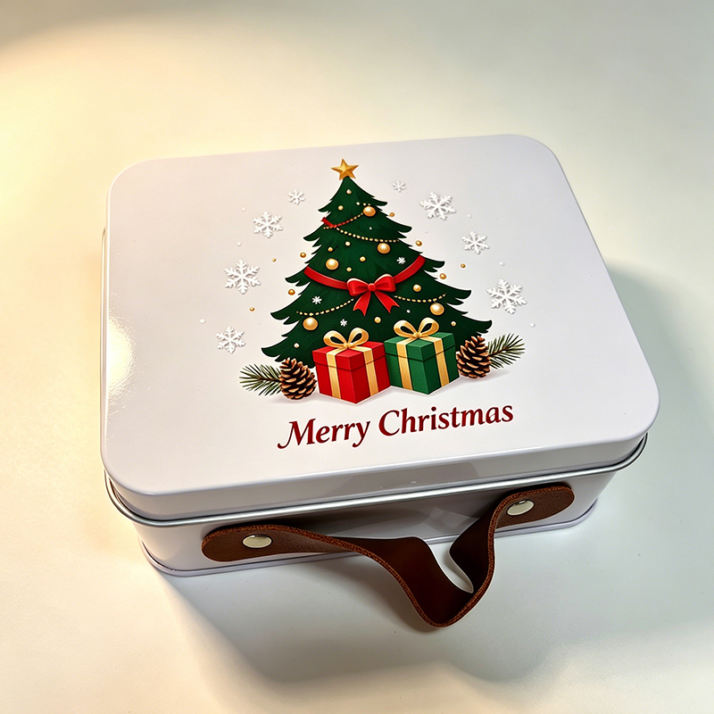 Custom Printed Christmas Handheld Tin Box for Holiday Food & Gift Packaging