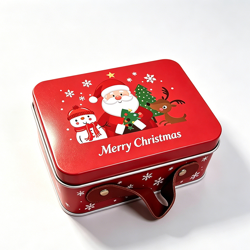 Custom Printed Christmas Handheld Tin Box for Holiday Food & Gift Packaging