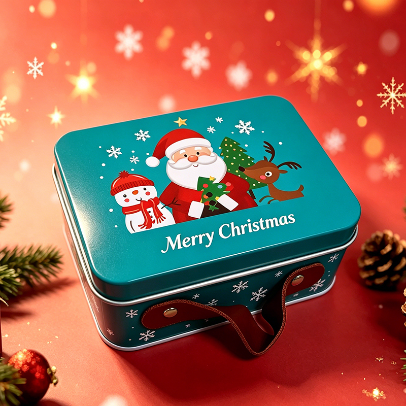 Custom Printed Christmas Handheld Tin Box for Holiday Food & Gift Packaging