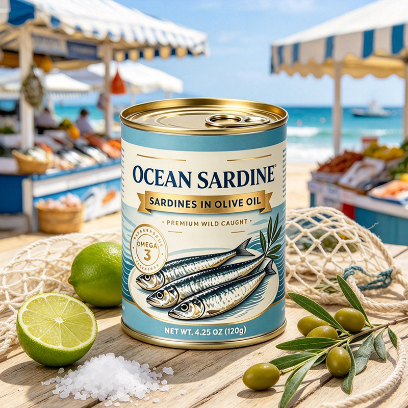 120g（4.25オンス）高級Ocean Sardines用丸型スリーピース金属缶