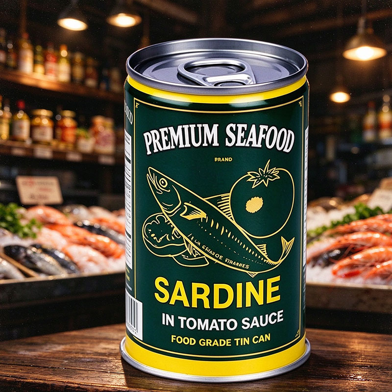Food-Grade 200x308 Sardine Tin Cans Round Metal Seafood Containers with Easy-Open Lids