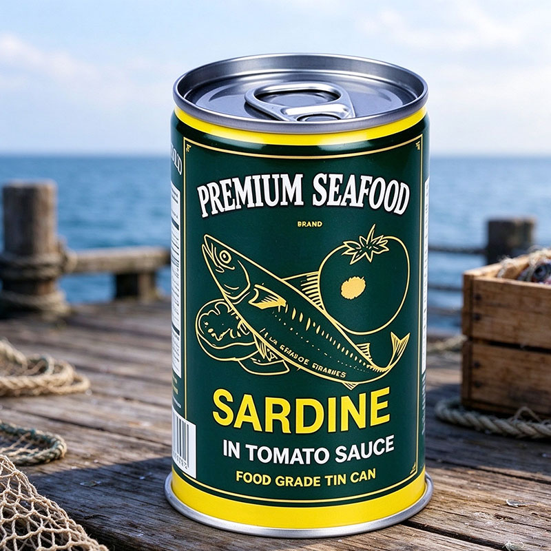 Food-Grade 200x308 Sardine Tin Cans Round Metal Seafood Containers with Easy-Open Lids